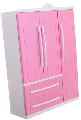 Vaguelly Mobiletto Guardaroba per Bambole 30 CM con Grucce per Vestiti, Armadio Miniatura per Casa delle Bambole, Organizzatore Abbigliamento Giocattolo per Ragazzo Ragazza
