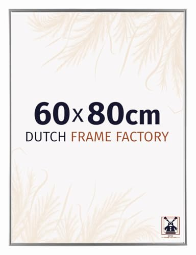 Dutch Frame Factory - Bilderrahmen 60x80 cm Silber Hochglanz - Kunststoff | Antireflex-Acrylglas aus Kunststoff, Wandmontage, Geeignet für Fotos, Poster und Puzzles, Easy, Made in Holland