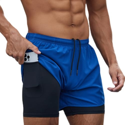 Smatstyle Pantalón Corto para Hombre Pantalones Cortos Deportivos para Correr 2 en 1 con Bolsillo, Running de Secado rápido Pantalones Cortos de Entrenamiento