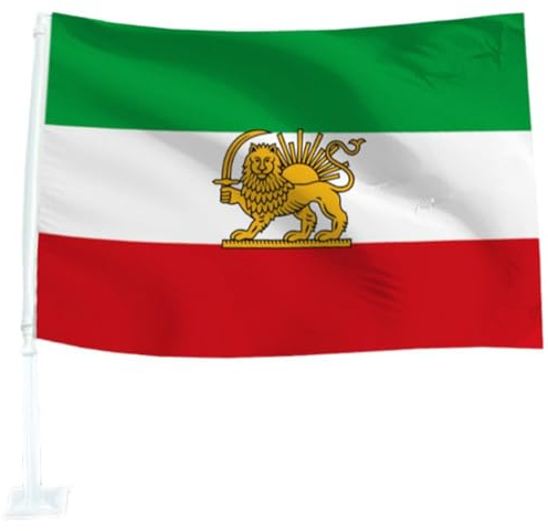 Uzztfa Small Iran Car Flag Polyester Iran Flag Banner with Pole Iran Car Window Flags Former Iranian Small Flags