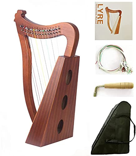 Arpa de lira de 15 cuerdas, arpa celta irlandesa de caoba con funda duradera, llave de afinación, cuerdas de repuesto y libro de partituras, instrumento musical for principiantes.