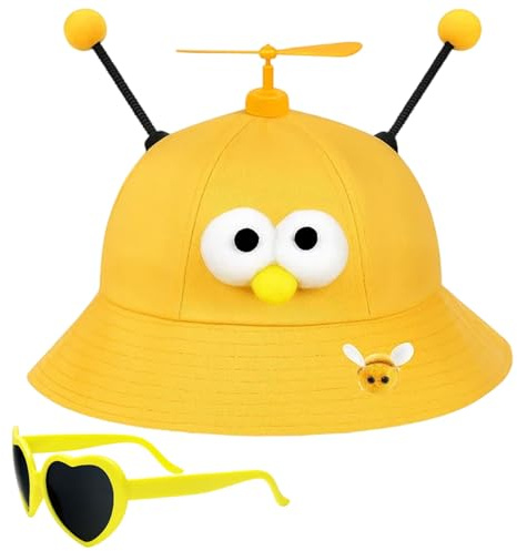 Qnvyw 3-Teiliges Propeller Mütze Set | mit Partybrille und Brosche, lustige Kopfbedeckung für Karneval, Festival und Mallorca Party Outfit
