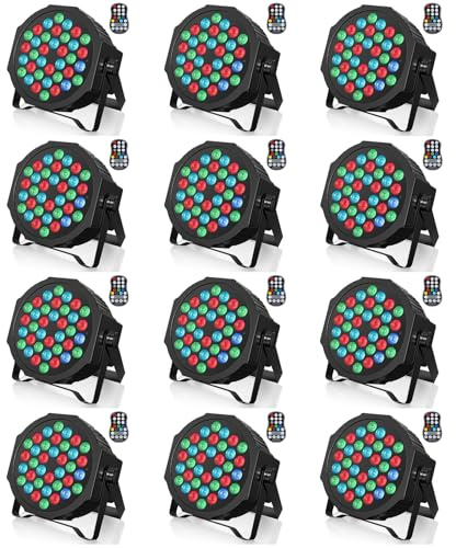 U`King 12PCS RGB Bühnenlicht Akku, Wiederaufladbare 36 LED Strahler Par Licht mit Fernbedienung und Timing, Akku Strahler Outdoor für Hochzeit DJ Disco Events Indoor Tanzparty Kirche
