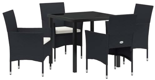 Foknhdi 5-Teiliges Gartenmöbel-Set Schwarz Poly-Rattan mit 160x80 cm Glas-Tisch Robust und modern für Terrasse und Garten