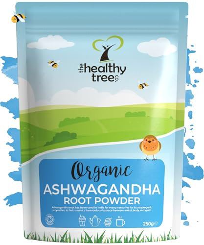 Organic Ashwagandha Powder - Raw Vegan Ashwagandha Root Powder by TheHealthyTree Company - Certified Organic Natural Stress Relief and Energy Support (250g)