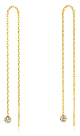 MetJakt Ohrringe Durchzieher Silber 925 Damen Vergoldet Rosegold (Diamant-Anhänger Gelbgold)