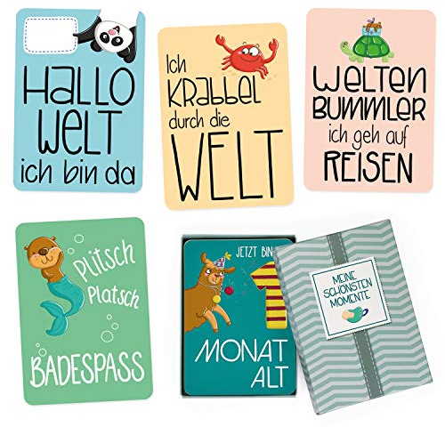 GLÜCKSWOLKE - 40 Baby Meilensteinkarten, Motiv-Auswahl Junge oder Mädchen, hochwertige Fotokarten, Babykarten - Karten Set Meilensteine, besonderes Geschenk zur Geburt, Babyparty, Taufe (Jungs)