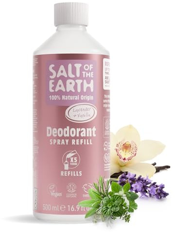 Salt of the Earth – Nachfüllpackung für natürliches Deo-Spray | Lavendel & Vanille Nachfüllflasche mit 500ml - Vegan und tierversuchsfrei - Lang anhaltender Schutz