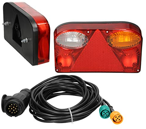 ECD Germany Rückleuchten Satz für Anhänger - 12 V - mit E11 Prüfzeichen - verkabelt mit 13 poligem Stecker - 5 m Kabel - wasserdicht - Rücklicht Anhängerbeleuchtung Heckleuchten