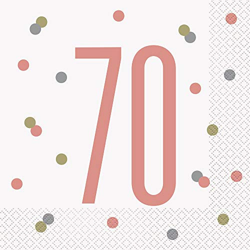Rose Gold Glitz 70 Beverage Napkins - 16 Count, Perfect for Birthday Parties & Anniversary Celebrations
