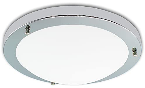 IMVSINCERE Chrome Modern Round Bahtroom Ceiling Light Home LED 18W Waterproof IP44 Glass Flush Ceiling Lights, 31cm, Natural White 4000K, 1360LM, Lighting for Bathroom, Kitchen, Bedroom,Balcony