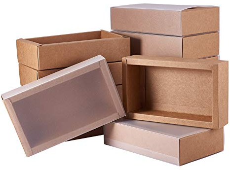 BENECREAT 12 Pack Kraftpapier Geschenkboxen mit klarem Deckel 17x10x4cm PVC Mattierte Abdeckung Kraftpapier Schublade Box für Schmuck Speicher Display, Hochzeit, Valentinstag Geschenke