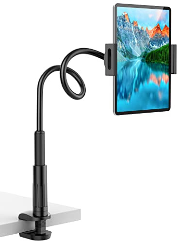 Tablet Stand Holder for Bed, Gooseneck Mount with Adjustable Flexible Arm Compatible with iPad Air Pro Mini, Samsung Tab, Nintendo Switch Kindle Other 4.7-12.9 Device