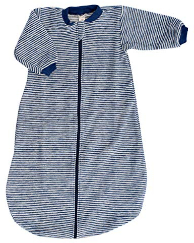 Lilano, Schlafstrampler Schlafsack Mit Arm, 100% Wollfrottee Flausch (kbT) (62-68, Marine Geringelt)