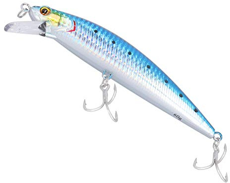 Leurre de pêche Artificiel, Leurre de Naufrage de Pêche en Mer Appât Artificiel d'oeil de Simulation en Plastique Acier Inoxydable 60g(Bleu)