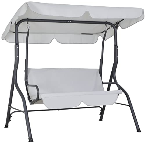 Casaria® Hollywoodschaukel 2 Sitzer wetterfest Hellgrau 200kg Belastbarkeit Rückenlehne Dach Verstellbar Anti-Rutsch-Füße Garten Terrasse Gartenschaukel 140x112cm