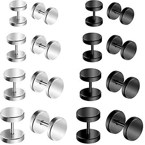 Briana Williams 6-8 Coppie Nero Finti Piercing per Cerchio Orecchini Uomo Finto Dilatatore Fake Plug Falso Tunnel Acciaio Inossidabile 4-14mm