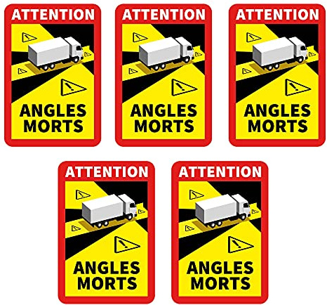 MD Labels 5 Stück Angles Morts für LKW, Busse und Wohnwagen 25 x 17 cm Aufkleber Sticker Hinweiszeichen Schild Frankreich mit UV Schutz speziell für Außenbereich
