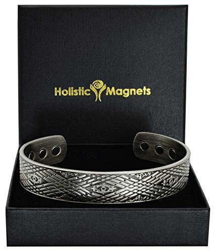Holistic Magnets® Magnetarmband Herren Magnetschmuck reinem Kupfer Arthritis Schmerzen Handgelenk Gelenkheilung Armband Antik-Silber (CMP)-Keltischer Armreif (M: Handgelenk 16,5-19,5cm)