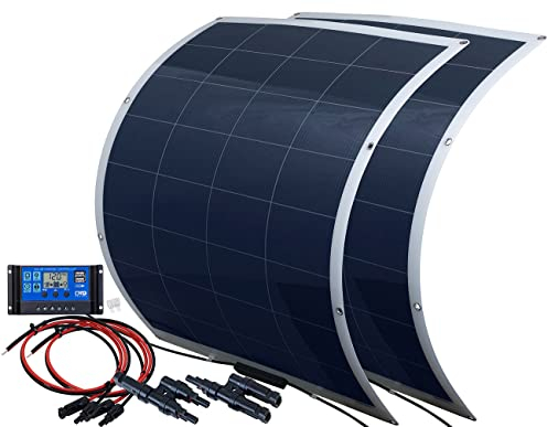 revolt Solar flexibel: 2er-Set Flexible monokristalline Solarmodule mit PWM-Laderegler (Solarmodule flexibel, Solarpanel Controllers, Akku Ladegerät)
