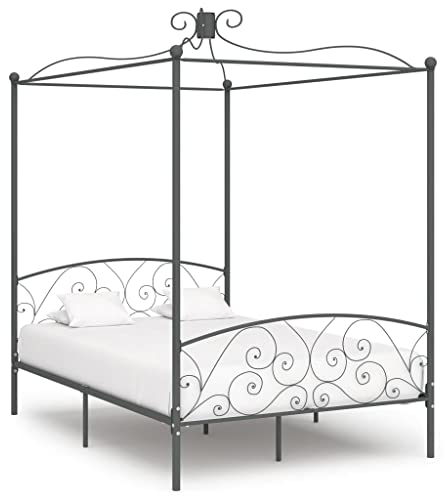 INLIFE Himmelbett-Gestell Grau Metall 140 x 200 cm-4483