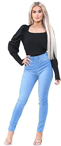 989Zé ENZO Dam hög midja skinny stretch jeans elastisk midja jeggings denim jeans, Ljusblått, 40