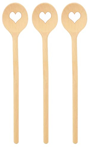 teemando® 3 X kleiner Marken-Kochlöffel aus Holz mit Herz, 16 cm, runder Kochlöffel zum Kochen und Backen