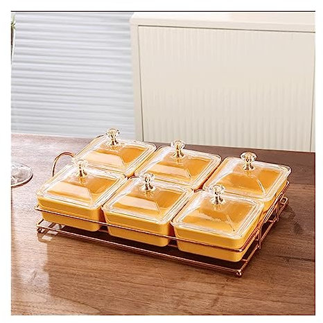 Salad Bowl Yellow Serving Bowl with Metal Tray Removable Dip Bowls Melamine Bowl for Fruit Candy Nuts Snacks Chip Dip Dessert Platters Snack Bowl (Color : D)