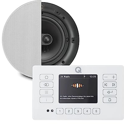 Systemline Q Acoustic E120 White DAB+ Digital Radio and Bluetooth Ceiling Speaker System - Touch Screen Wall Panel 1 x QI65CST