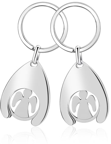 ACIELANNA 2 Pezzi Angelo Custode Portachiavi con Gettone Carrello Spesa, Moneta Carrello Spesa, Sblocco Carrello Spesa per Supermercato Carrelli(Angelo)