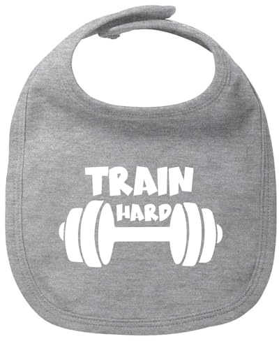 Huuraa Baby Lätzchen Train hard Hantel Geschenk | Stoff Sabberlätzchen Bio Baumwolle Latz für Mädchen und Jungen Geschenkidee