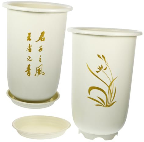 Milisten 2st Blumentopf Pflanzgefäße Im Freien Große Blumentöpfe Outdoor Groß Blumentöpfe Aus Ton Pflanztöpfe Für Orchideen Dekorative Pflanztöpfe Vase Harz Bonsaischale Zylinder Weiß Kind