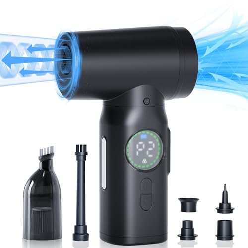 NGTeco Compressed Air Duster Cleaner, 100000RPM Handheld Electric 3 in 1 Air Blower, Vacuum with 7500mAh Battery, 6.8Kpa Suction Power, LED Display and Light, Cordless for Car, PC, Laptop, Keyboard