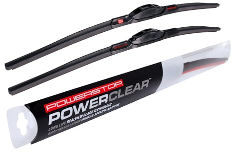 POWERSTOP PowerClear – PCK-2418-1 - Front 24 + 18 Windshield Wiper Blade Set, J-Hook Type For Toyota Corolla, Chevrolet Equinox, Chevrolet Cruz, Nissan Frontier, Hyundai Elantra [Model Specific]