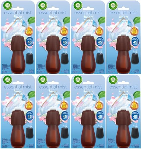 Air Wick Essential Mist Refills, Linen &White Orchid, Pack 8 x 20ml, Natural Essential Oils, Air freshener, Packaging May Vary