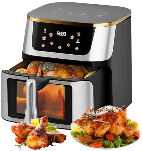 Friggitrice ad aria calda 10 l, 1500 W, mini forno con touch screen a LED, 8 funzioni, finestra visibile, friggitrice ad aria calda senza olio, friggitrice elettrica multifunzionale, friggitrice ad