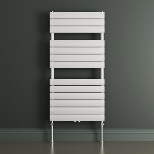 Mai & Mai Bathroom Radiator Heated Towel Rail Flat Panel Central Heating | Wall-Fixed Towel Warmer for Bathroom Heating, Flat Panel Design for Central Heating Systems, White, 120x60 cm, FH