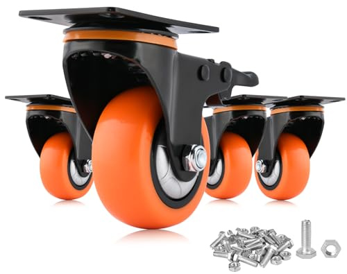 Moogiitools Ruedas Giratorias,Ruedas para Muebles Pesados con 4 Freno,4 Ruedas que No Dejan Marcas de Alta Resistencia - Ruedas Giratorias para Palets Engomadas (76mm-Hasta 680KG)