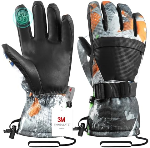 Pnosnesy Guanti da sci, guanti da inverno, guanti da neve da sciare e da snowboard, guanti da freddo, per entrambi i sessi, per genitori e bambini, braccialetto con braccialetto