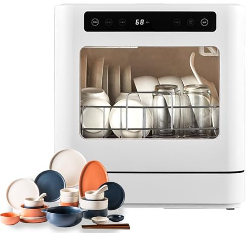 Mini Lavastoviglie, Lavastoviglie da Tavolo 5 Programmi con Touch Control, Asciugatura Automatica E Lavaggio della Frutta, Piccola Lavastoviglie da Appoggio Compatta, Perfetta per Piccole Famiglie