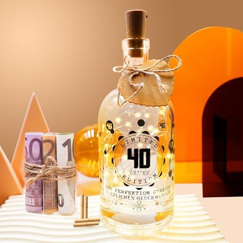JUNUNDJING LED Bottle Light for 40th Birthday, Decorative Birthday Bottle Light, Glass, Black