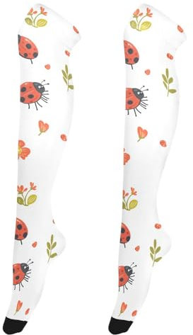 Oberschenkelhohe Socken mit Cartoon-Motiv, rutschfest, lang, kniehohe Strümpfe für Damen, Weihnachtsstrümpfe, Cartoon Funny Lady Bugs, Einheitsgröße
