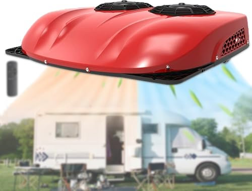 Wohnmobil-Dachklimaanlage, Kanallose Dachklimaanlage, Mindesteinbaugröße 23,6 X 11,8 Zoll, Nur Kühlung, Mit Fernbedienung, Leise Klimaanlage Für Wohnmobil, Lkw, Camper, Van,Red