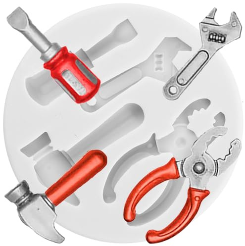Sijiangmold Herramientas de mano moldes de silicona, herramientas de construcción, molde de fondant, llave inglesa, destornillador, moldes para decoración de tartas, cupcakes, dulces, arcilla