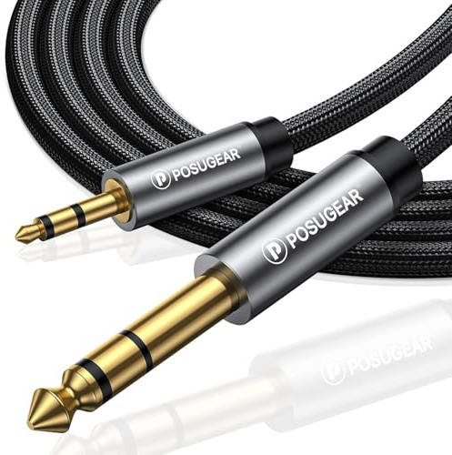 POSUGEAR 3.5mm Klinke auf 6.35mm Klinke Kabel 0.5M, Nylon Geflochten 6.35mm Klinkenstecker auf 3.5mm Aux Audio Stereo Kabel Stereo Kompatibel mit iPod, Laptop, Heimkino Gitarre Lautsprecher (Grau)