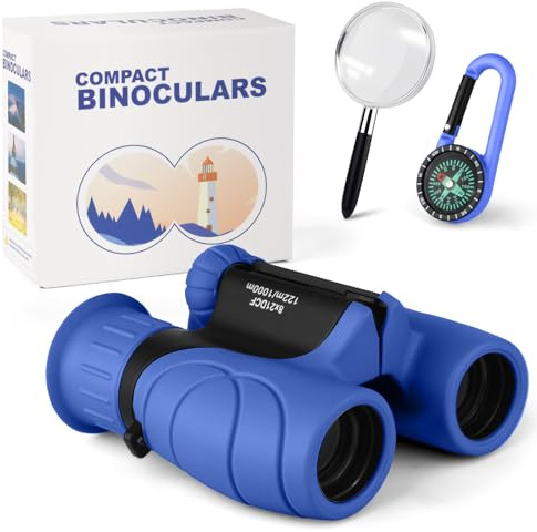 AYESY Binocolo per Bambini, Portatile Binocolo Set con Lente di ingrandimento e Bussola Kit Regalo Giocattoli per 3-6 Bambino e Bambina Perfetto per Campeggio e Esplorazione di Birdwatching (Blu)