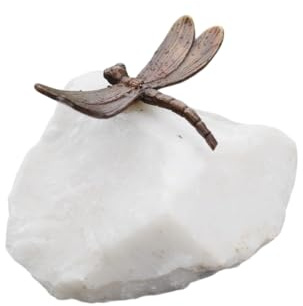 Generisch Bronze-Skulptur Libelle auf Stein | 8x7x3cm | Tierfigur aus Bronze | handgefertigt