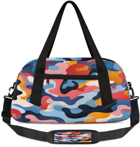 Kinder-Seesack mit niedlichem buntem Camouflage-Muster, klein, leicht, Reise-Sporttasche für Jungen und Mädchen, Wochenendtasche, Fitnessstudio, Handgepäcktasche für Schule, Sport, Übernachtung