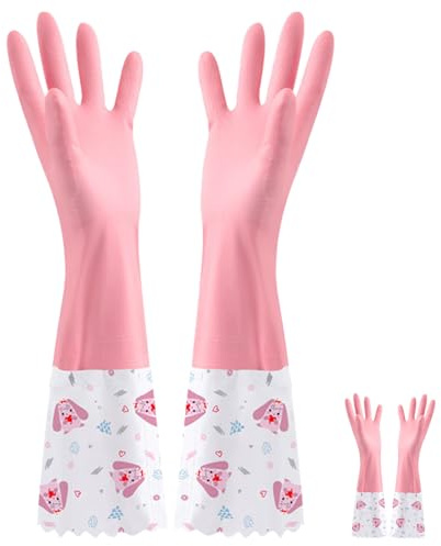 ZenyTra Haushaltshandschuhe Mit Flauschfutter - Extra Lange & Isolierte Spülhandschuhe Für Damen, Wasserdicht & Extra Dicke Wärmeisolierung, Breite Passform (Rosa)