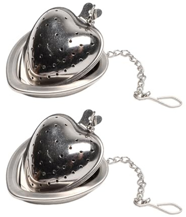SGERUFZ Passoire à Thé en Acier Inoxydable 2 Pièces avec Sous-Tasse, Infuseur Spécial pour Amateurs de Thé, Filtre en Forme de Cœur, Boule à Thé Cœur